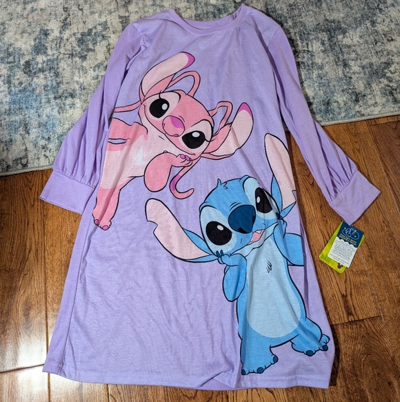 Disney Lilo & Stitch Angel Long Sleeve 100% Polyester Nightgown Size 10-12 NWT - Picture 1 of 6